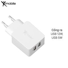  Adapter sạc 2 cổng 3.4A Xmobile DS476 Trắng 