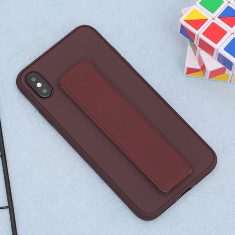 Ốp lưng iPhone Xs Max nhựa cứng viền dẻo PU Stander OSMIA Đỏ Rượu