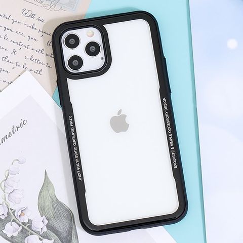 Ốp lưng iPhone 12/ 12 Pro Nhựa cứng viền dẻo Tempered Glass Word COSANO Đen