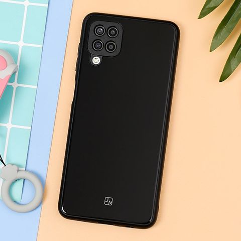 Ốp lưng Galaxy A12 Nhựa cứng viền dẻo Glass Duo JM Đen