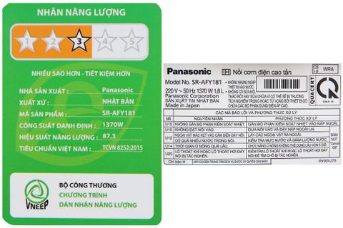 Nồi cơm điện cao tần Panasonic SR-AFY181WRA