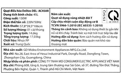 Quạt điều hòa Delites DEL-AC45AR