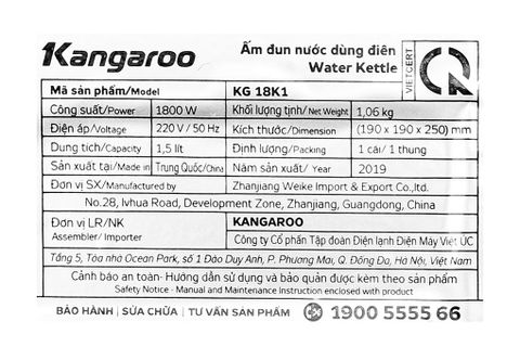 Bình đun siêu tốc Kangaroo KG-18K1