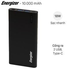  Pin sạc dự phòng Polymer 10.000mAh Type C PD QC3.0 Energizer UE10047PQ Đen 
