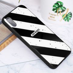  Ốp iPhone X/Xs nhựa cứng viền Tempered Glass SRM512 Sọc chéo Trắng 