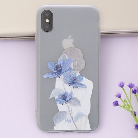 Ốp lưng iPhone X Nhựa dẻo Solid in hình II JM JM080104 Hoa xanh