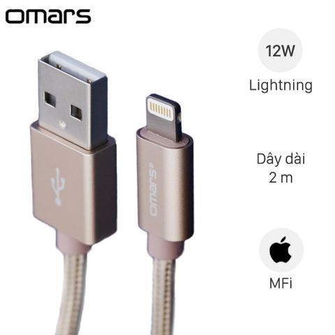 Cáp Lightning MFI 2 m Omars OMLC060P Gold