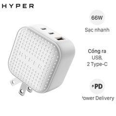  Adapter Sạc 3 cổng USB Type C PD QC3.0 GaN 66W HyperJuice HJ265 Trắng 