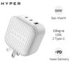 Adapter Sạc 3 cổng USB Type C PD QC3.0 GaN 66W HyperJuice HJ265 Trắng