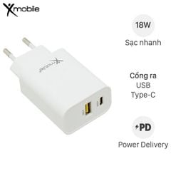  Adapter sạc 2 cổng Type C PD QC3.0 18W Xmobile QP-1EU Trắng 