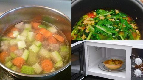 Nấu canh bằng nồi thường, nồi cơm điện, lò vi sóng để đậm vị thơm ngon