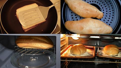 Nướng bánh mì bằng chảo, nồi chiên, lò vi sóng hay lò nướng để chuẩn vị