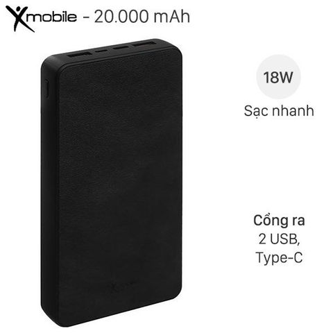 Pin sạc dự phòng Polymer 20.000mAh Type C PD QC3.0 Xmobile PowerBox P69D Đen