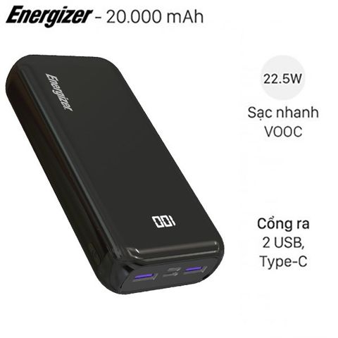 Pin sạc dự phòng Polymer 20.000mAh Type C PD Energizer UE20011PQ Đen