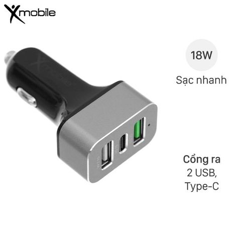 Sạc xe hơi 3 cổng Type C QC 3.0 Xmobile SN-155 Đen Xám