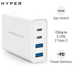  Adapter sạc 4 cổng USB Type C PD 100W HyperJuice HJ-GAN100 Trắng 