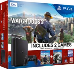  Sony Playstation 4 Slim 500Gb - Watch Dogs + Watch Dogs 2 