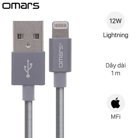 Cáp Lightning MFI 1 m Omars OM03W Xám