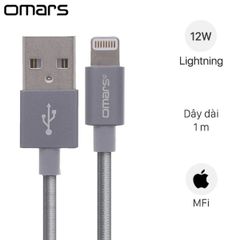  Cáp Lightning MFI 1 m Omars OM03W Xám 
