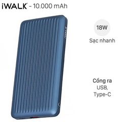  Pin sạc dự phòng Polymer 10.000mAh Type C PD QC3.0 iWALK UBC10000PS Xanh 