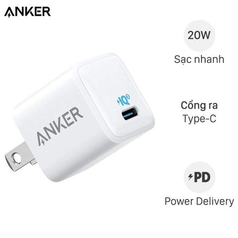 Adapter Sạc Type C PD 20W Anker PowerPort III Nano A2633 Trắng