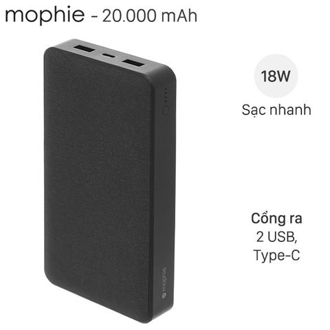 Pin sạc dự phòng Polymer 20.000mAh Type C PD Mophie Powerstation XXL Đen