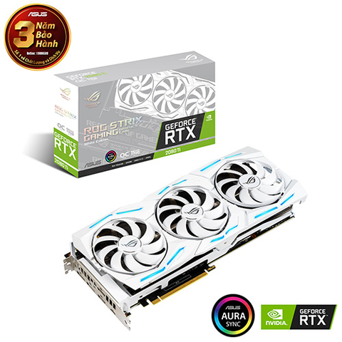 Card màn hình ASUS ROG STRIX RTX2080 Ti O11G GAMING ép xung sẵn O11G phiên bản màu trắng GDDR6 HDMI DP 1.4 USB Type-C Aura Sync