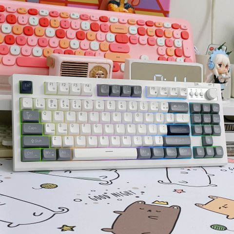 Bàn Phím Giả Cơ EWEADN V87 Multi Modes Cream Gray Rgb