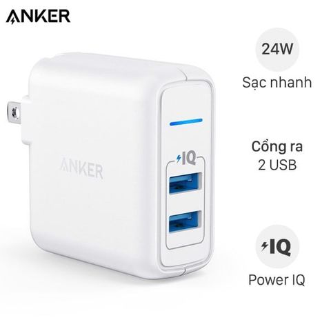 Adapter sạc 2 cổng 2.4A Anker PowerPort Elite 2 - A2023 Trắng