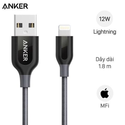 Cáp Lightning MFI 1.8 m Anker PowerLine+ A8122xx2 Xám