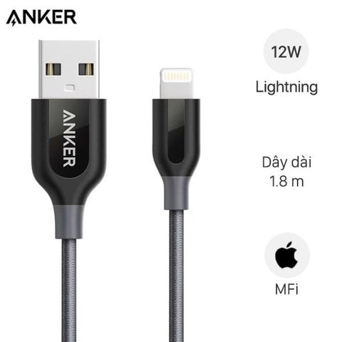 Cáp Lightning MFI 1.8 m Anker PowerLine+ A8122xx2 Xám