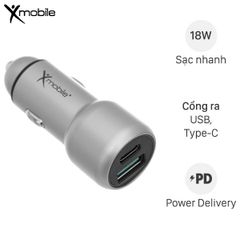  Sạc xe hơi 2 cổng Type C PD 18W QC 3.0 Xmobile SN-454 Bạc 