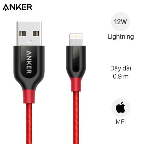 Cáp Lightning MFI 0.9 m Anker PowerLine+ A8121xx2 Đỏ