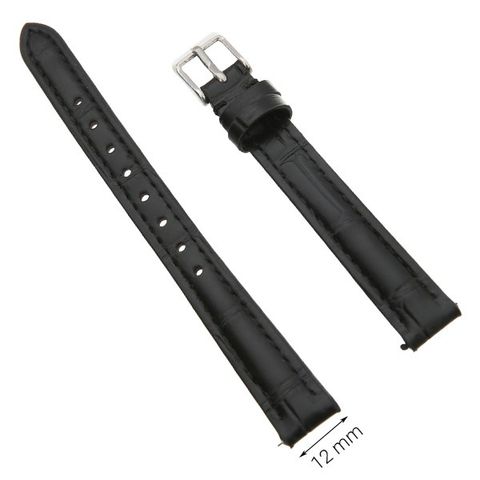 Dây da đồng hồ size 12 mm đen G069