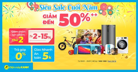 Siêu Sale cuối năm: Giảm SỐC đến 50%, mua online săn Coupon giảm thêm từ 5 - 15%