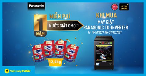 Tặng miễn phí 1 năm nước giặt OMO khi mua máy giặt Panasonic TD-Inverter