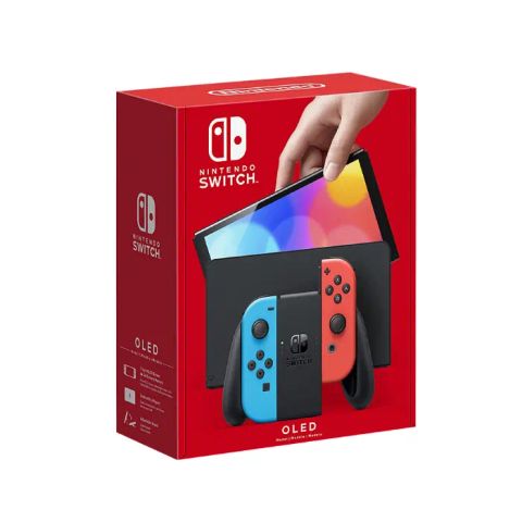 Nintendo Switch OLED – Neon Red Blue Joy‑Con Mod – Secondhand