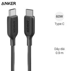  Cáp Type C - Type C 0.9m Anker PowerLine III A8852 Đen 