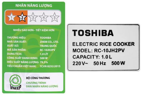 Nồi cơm nắp gài Toshiba RC-10JH2PV(B) 1L