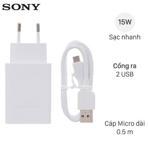 Bộ Adapter sạc 2 cổng 3A kèm Cáp Micro 50 cm Sony CP-AD2M2