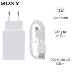  Bộ Adapter sạc 2 cổng 3A kèm Cáp Micro 50 cm Sony CP-AD2M2 