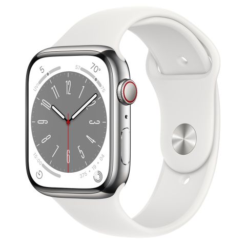 Apple Watch Series 8 Gps + Cellular 45mm Silver Stainless Steel Case With White Sport Band Mnke3vn/a