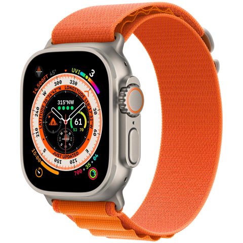 Apple Watch Ultra 49mm Gps + Cellular Titanium Case With Orange Alpine Loop Size M Mqfl3vn/a