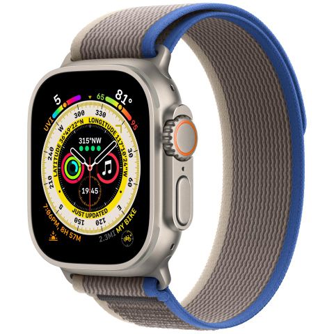 Apple Watch Ultra 49mm Gps + Cellular Titanium Case With Blue/gray Trail Loop Mqfv3vn/a
