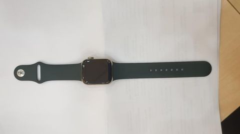 Apple Watch S6 GPS + Cellular, 40mm Gold Stainless Steel Case with Cyprus Green Sport Band - Regular (M06V3VN/A)