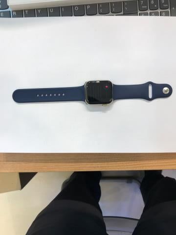 Apple Watch S6 GPS + Cellular, 44mm Gold Stainless Steel Case with Deep Navy Sport Band - (MJXN3VN/A)