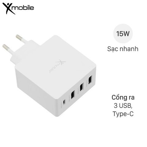 Adapter sạc 4 cổng USB Type C 4.8A Xmobile DS931-WB Trắng