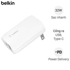  Adapter sạc 2 cổng USB Type C PD 32W Belkin WCB004 Trắng 
