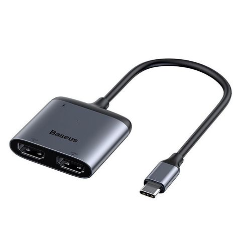 Hub Chuyển Baseus Enjoy Series Type C To Dual Hdmi 4k+type C Pd Intelligent Hub Adapter Grey