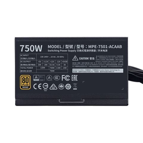 Bộ Nguồn Máy Tính Cooler Master Mwe Bronze 750 V2 - 80 Plus Bronze